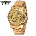 WINNER 259 Multilateral Gold Bezel Skeleton Mechanical Watch Full Stainless Steel Brand Luxury Automatic Watch For Men